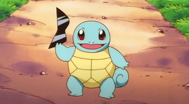 Squirtle parece feliz de unirse a Ash