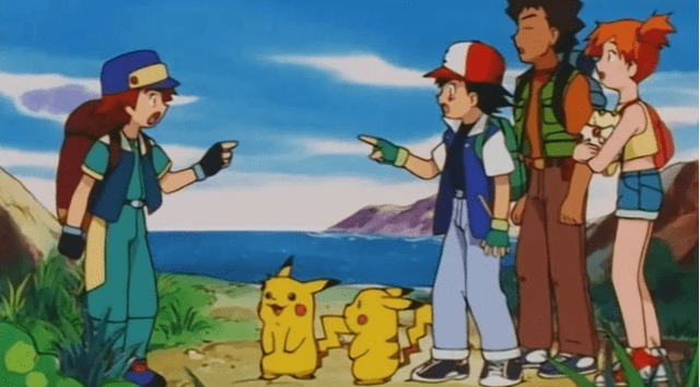 Ash, Ritchie, Brock, Misty y Pikachu 